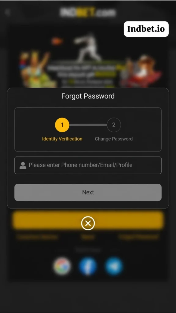 Indbet password reset interface